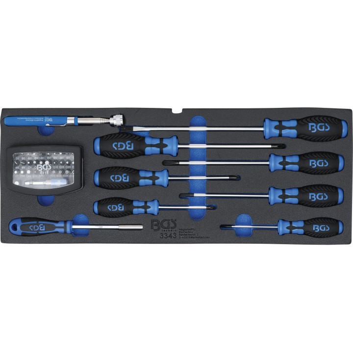 Suport din spuma pentru BGS 3312: surubelnite, set biti si dispozitiv magnetic de ridicare 41 piese