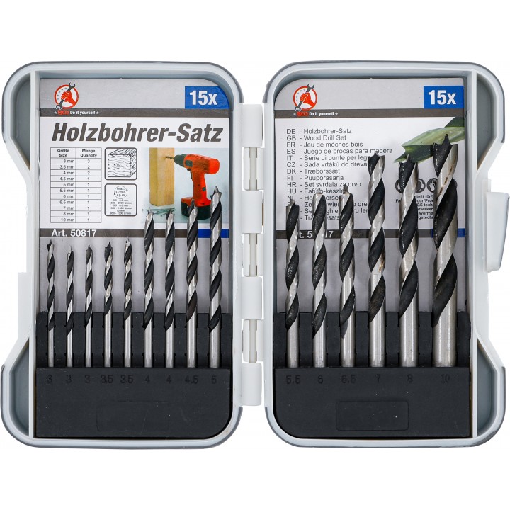 Set burghie pentru lemn  3 - 10 mm  15 piese