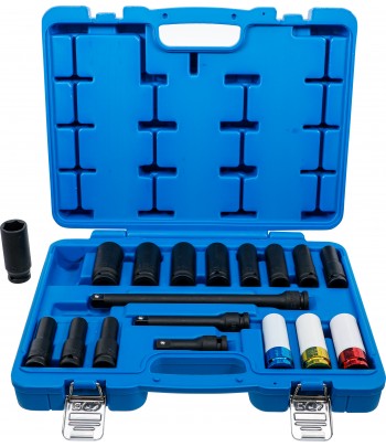 Set Chei tubulare de impact si Cap cheie de impact cu protectie | Hexagon | 12,5 mm 1pe2| 10 - 24 mm | 18 piese