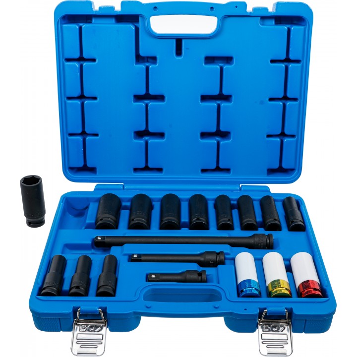 Set Chei tubulare de impact si Cap cheie de impact cu protectie | Hexagon | 12,5 mm 1pe2| 10 - 24 mm | 18 piese