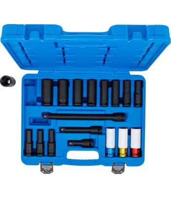 Set Chei tubulare de impact si Cap cheie de impact cu protectie | Hexagon | 12,5 mm 1pe2| 10 - 24 mm | 18 piese