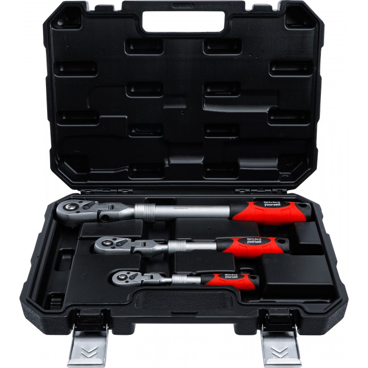 Set chei cu clichet reversibil | extensibil, articulat | 6,3 mm 1pe4 - 10 mm 3pe8 - 12,5 mm 1pe2 | 3 piese